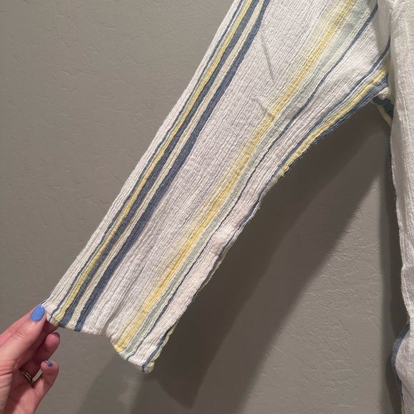 Chaps Women's White Striped Cotton Blouse Size Medium Lightweight Summer - Picture 6 of 7